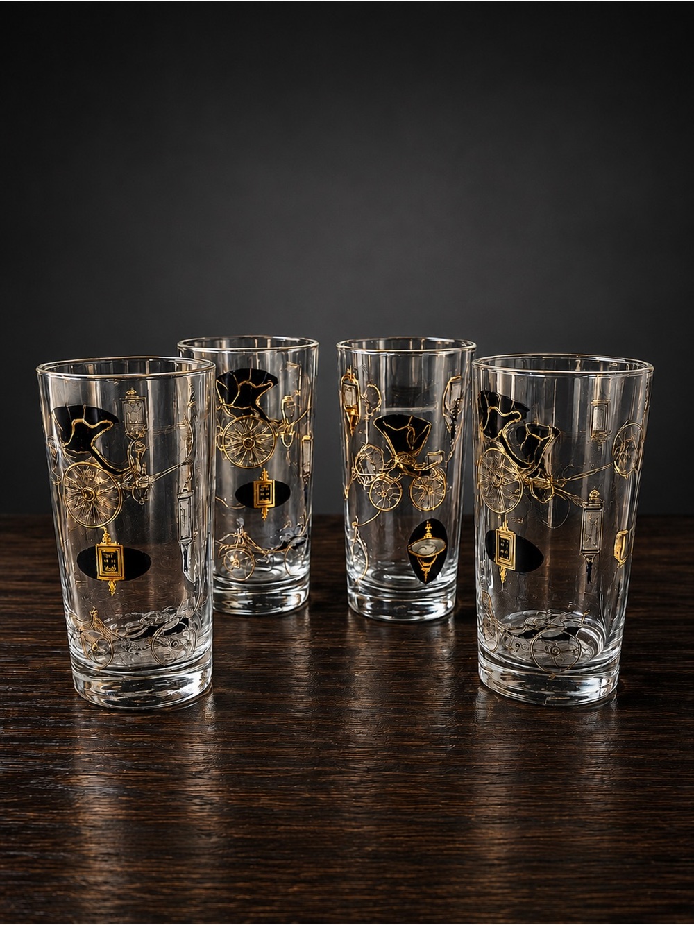 Libbey Curio glasses Vintage horse and buggy 6 ounce glasses Set of 4